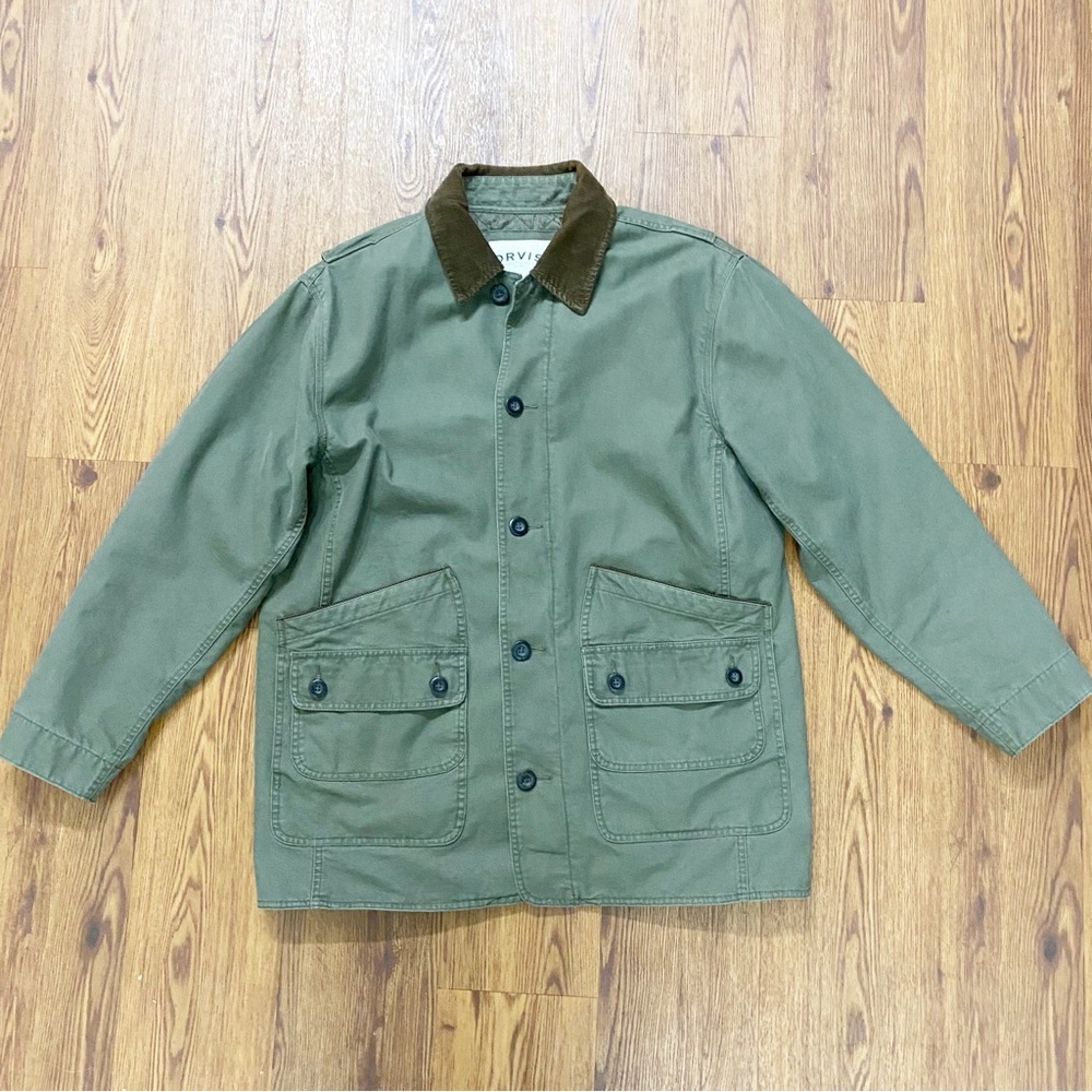 Orvis Field Jacket Green Quilt Lined Corduroy Collar Barn Chore Coat Men's L